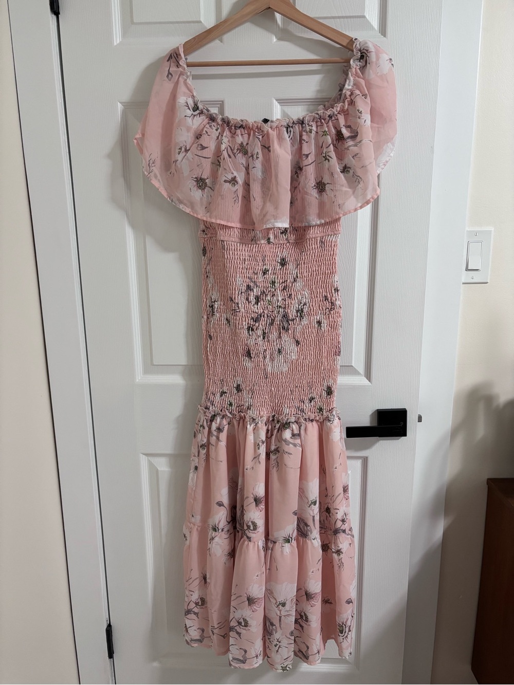 Maternity Pink Floral Off-Shoulder Maxi Dress